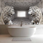3D Stone Lion Corridor Wall Mural