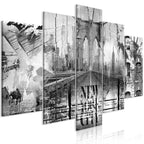 Canvas Print - New York City Collage (5 Parts) Wide Black and White