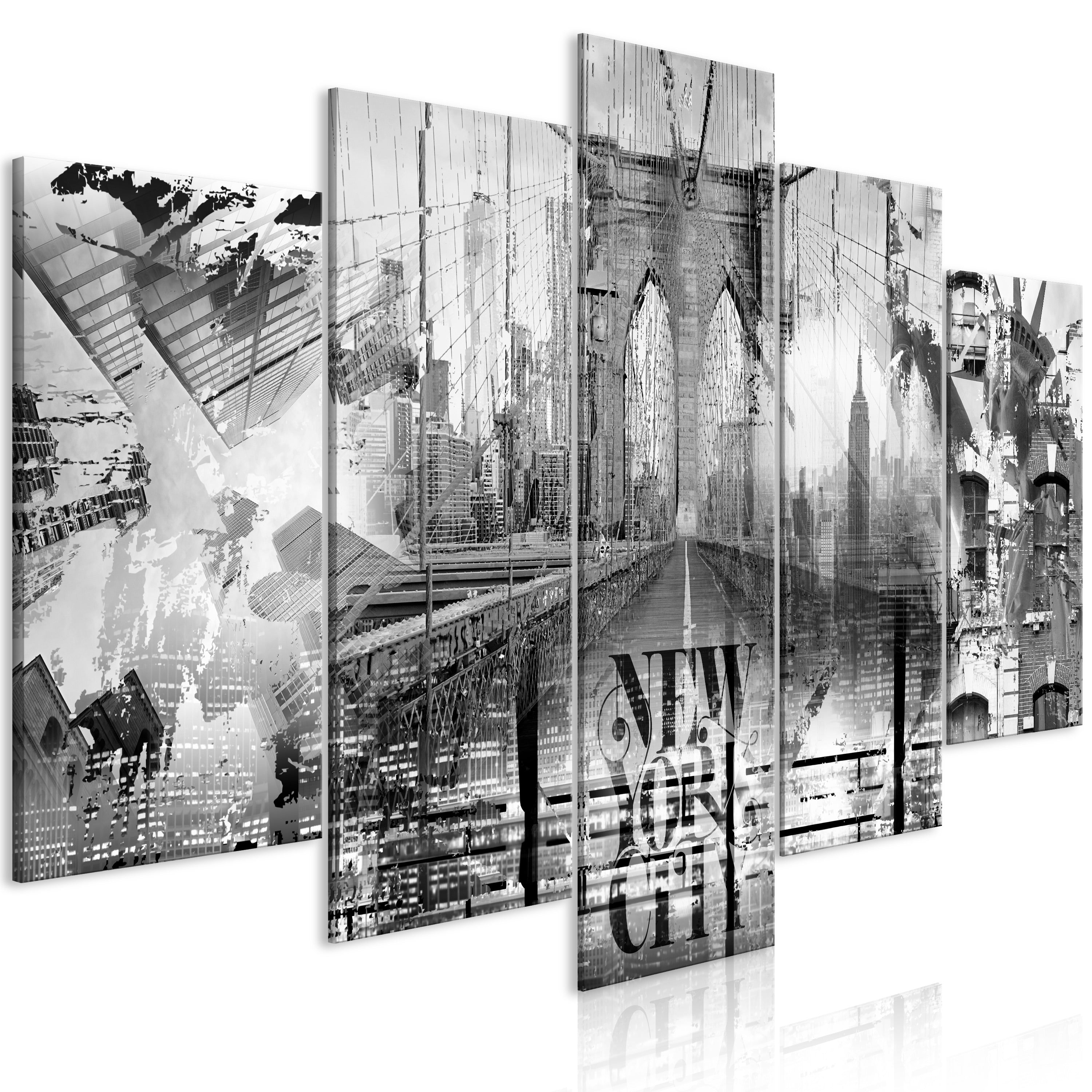 Canvas Print - New York City Collage (5 Parts) Wide Black and White