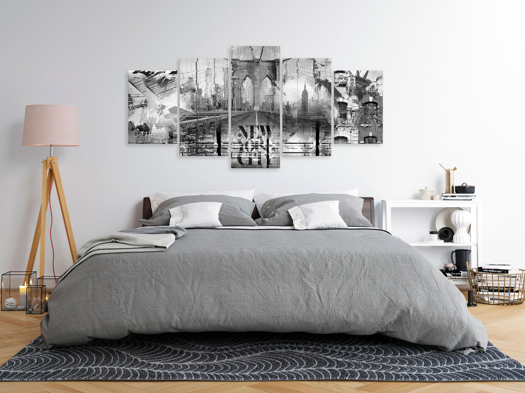 Canvas Print - New York City Collage (5 Parts) Wide Black and White