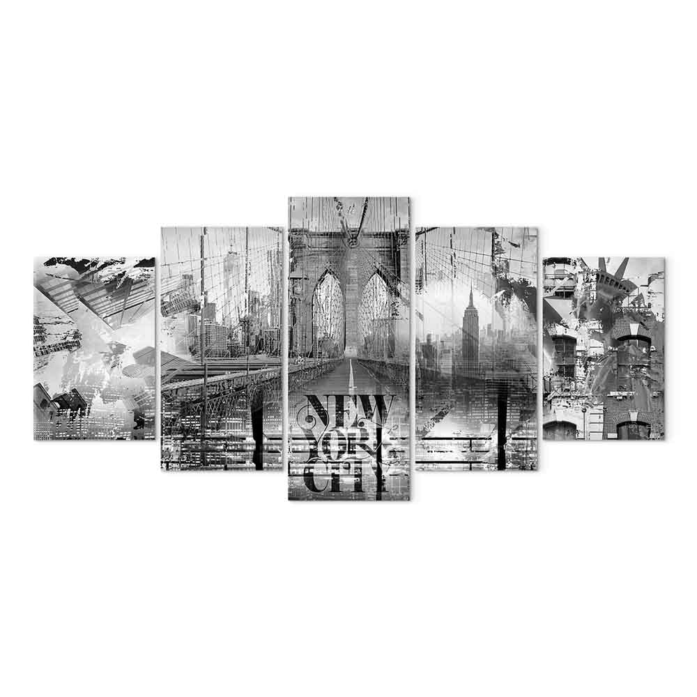 New York City Collage Wide Black and White Canvas Print