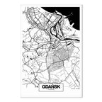 Gdansk City Plan Map Vertical Canvas Print