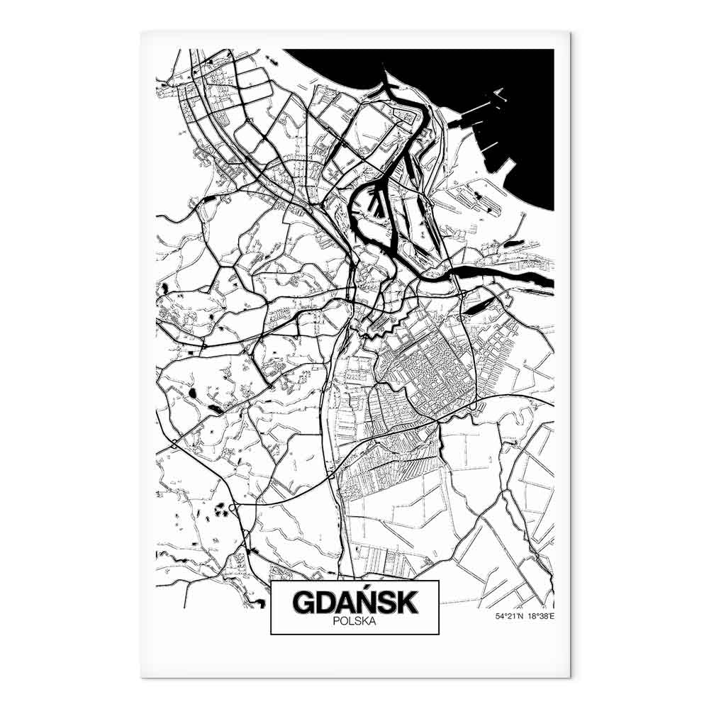 Gdansk City Plan Map Vertical Canvas Print