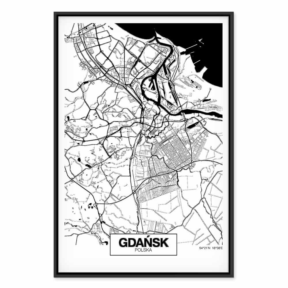 Gdansk City Plan Map Vertical Canvas Print