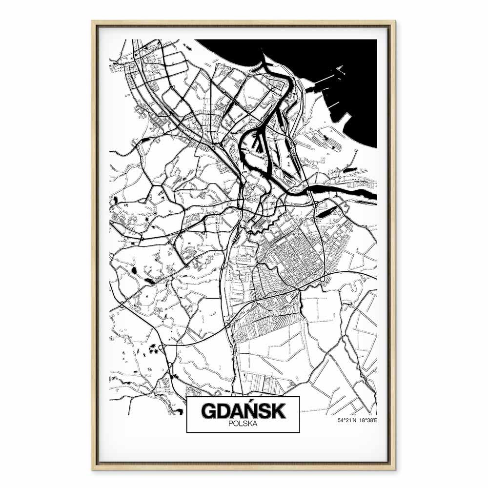 Gdansk City Plan Map Vertical Canvas Print
