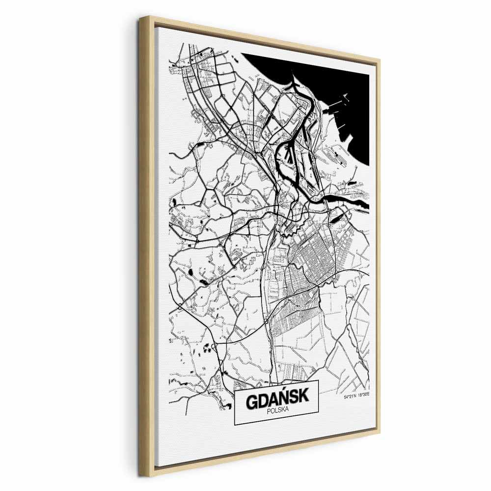 Gdansk City Plan Map Vertical Canvas Print