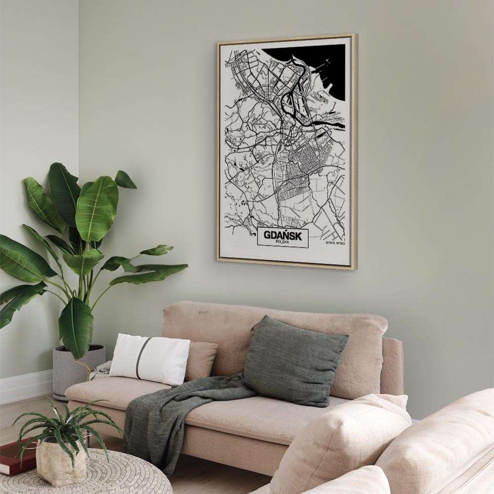 Gdansk City Plan Map Vertical Canvas Print