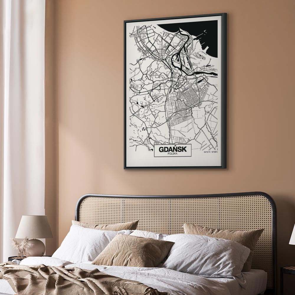 Gdansk City Plan Map Vertical Canvas Print