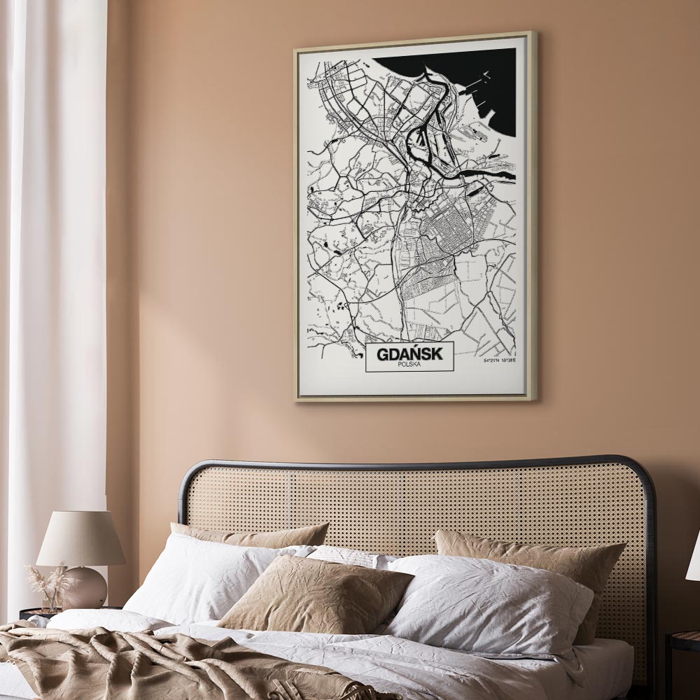 Gdansk City Plan Map Vertical Canvas Print