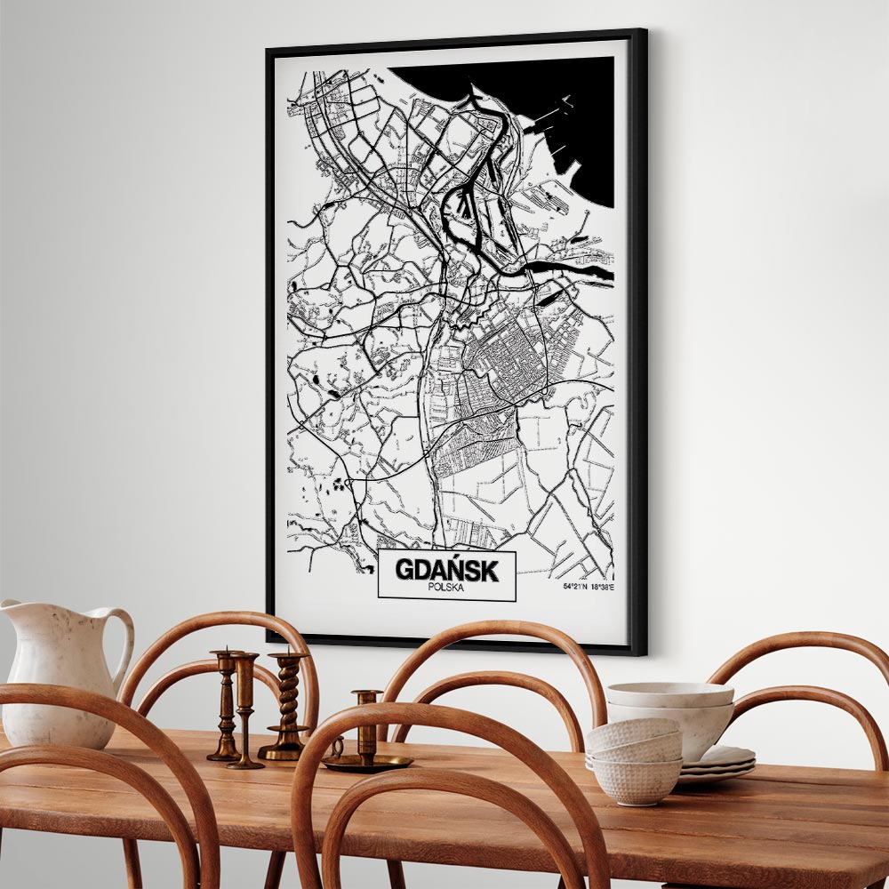 Gdansk City Plan Map Vertical Canvas Print