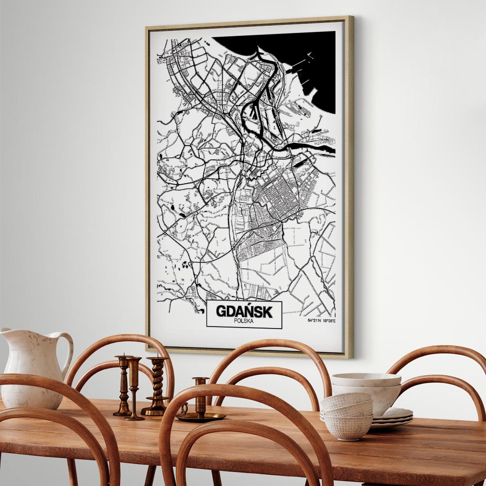 Gdansk City Plan Map Vertical Canvas Print