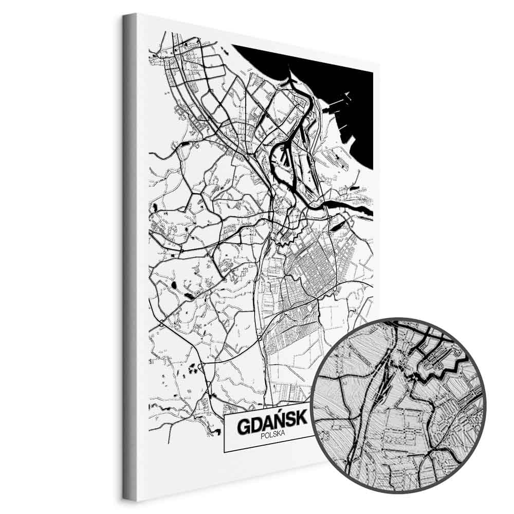 Gdansk City Plan Map Vertical Canvas Print