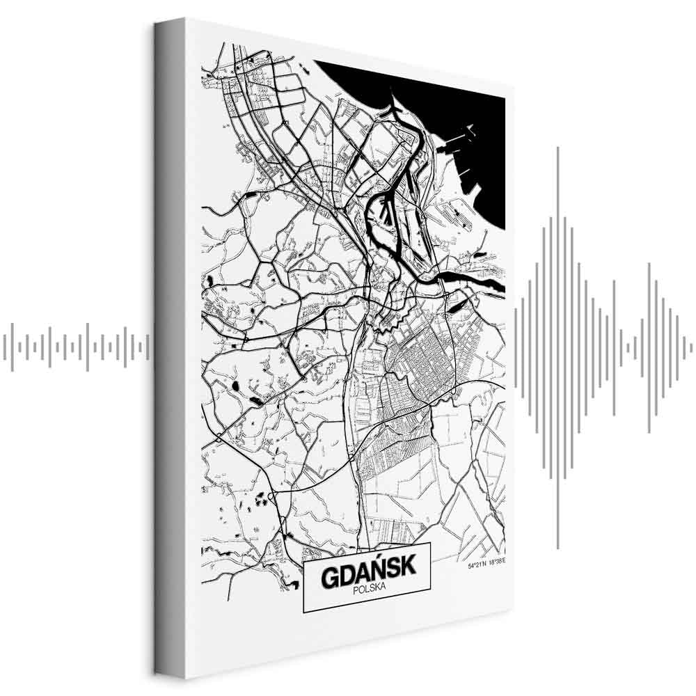 Gdansk City Plan Map Vertical Canvas Print