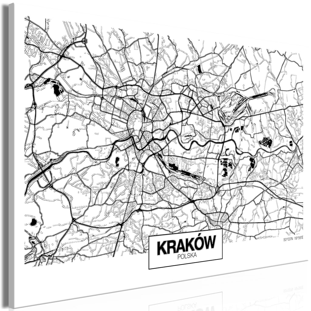 Canvas Print City Plan Krakow 1 Part Wide