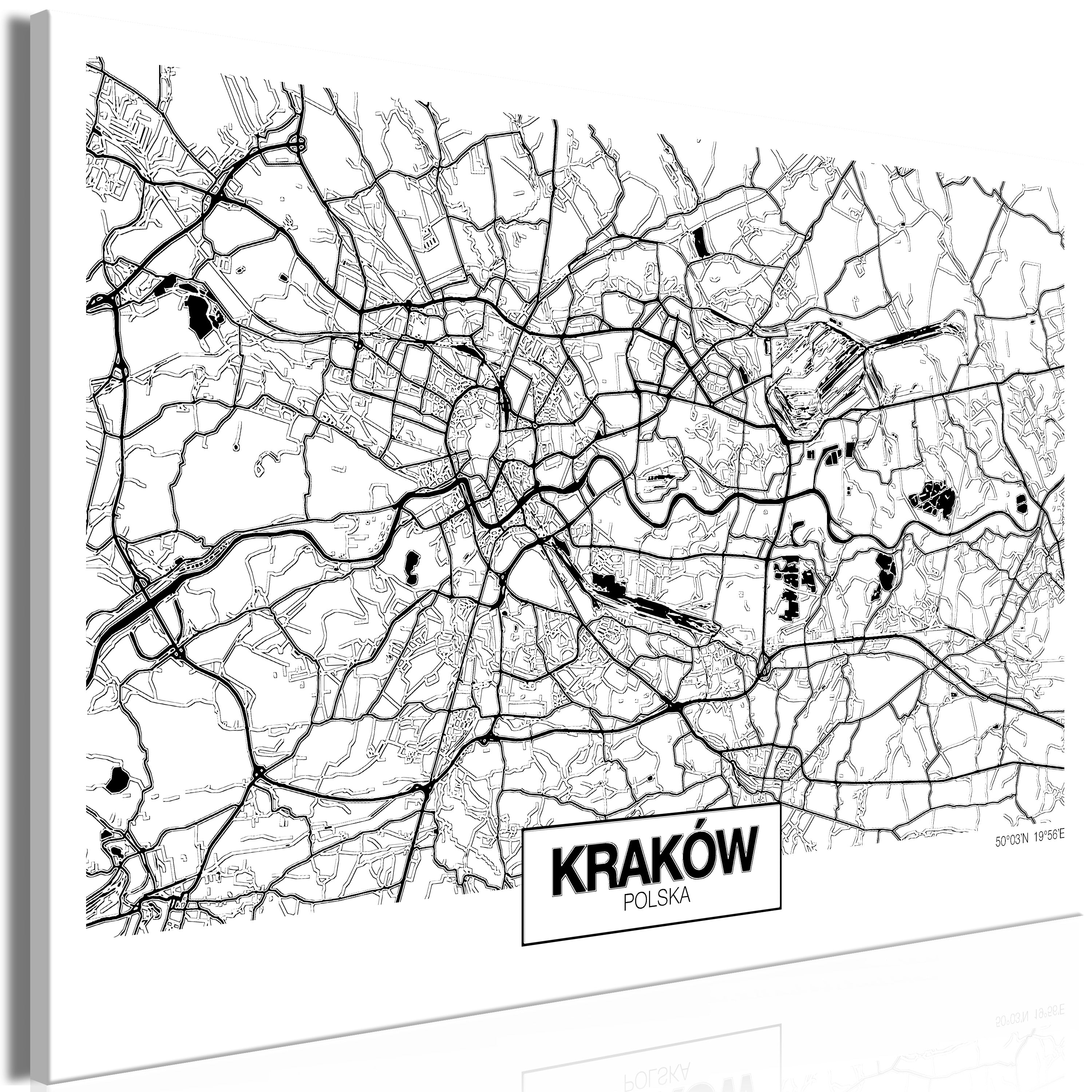 Canvas Print City Plan Krakow 1 Part Wide