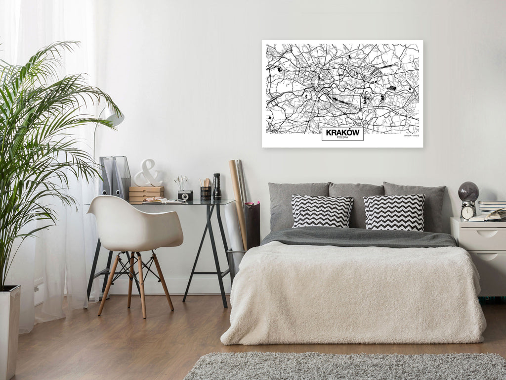 Canvas Print City Plan Krakow 1 Part Wide