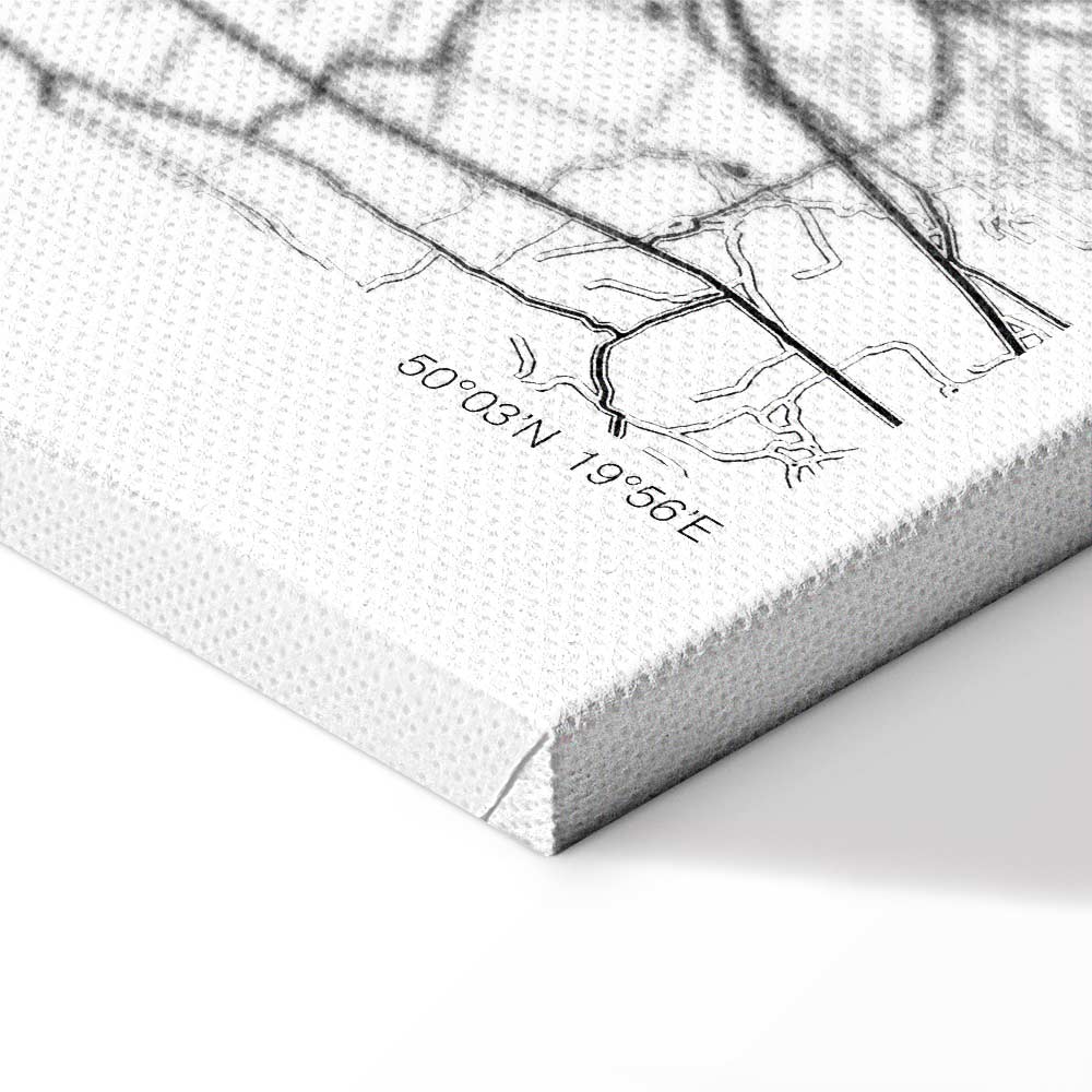 Krakow City Plan Map Wide Canvas Print