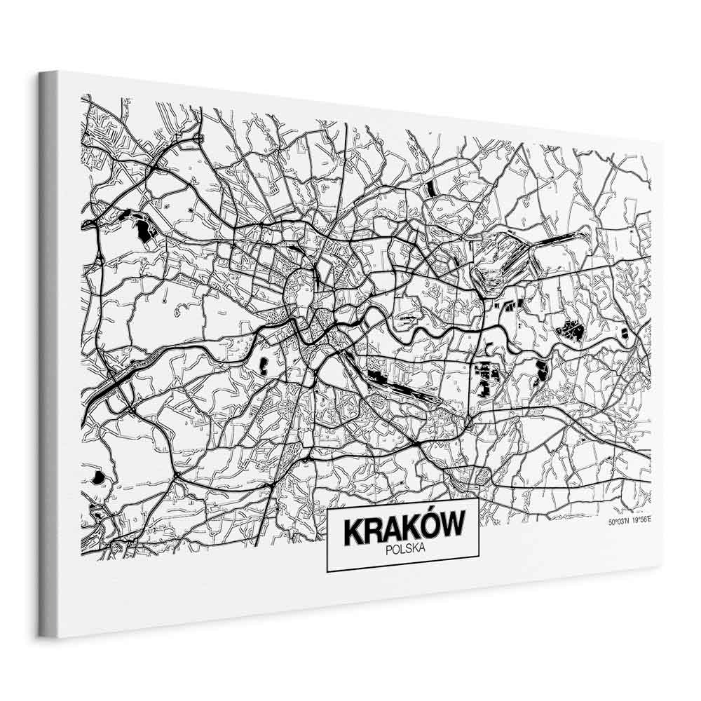 Krakow City Plan Map Wide Canvas Print