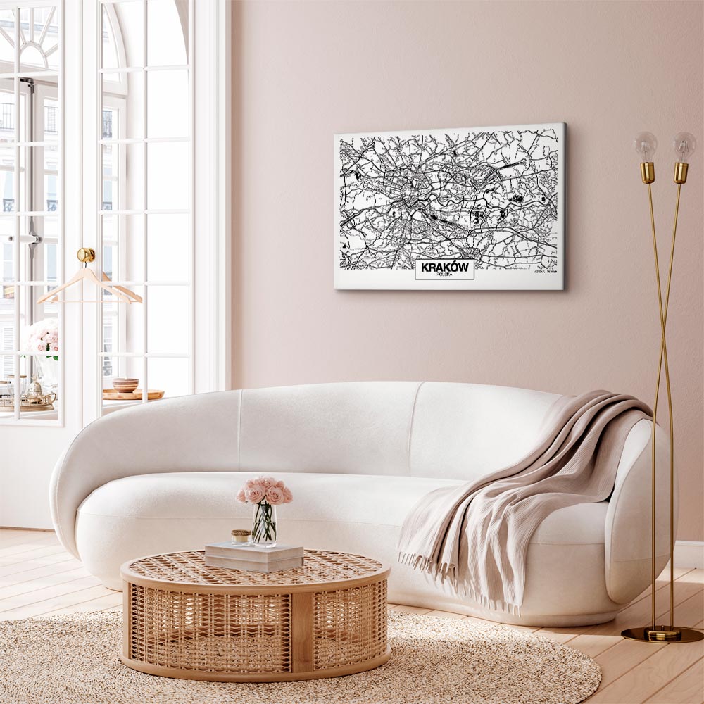 Krakow City Plan Map Wide Canvas Print