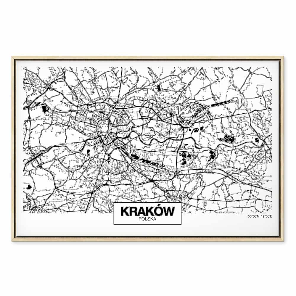 Krakow City Plan Map Wide Canvas Print
