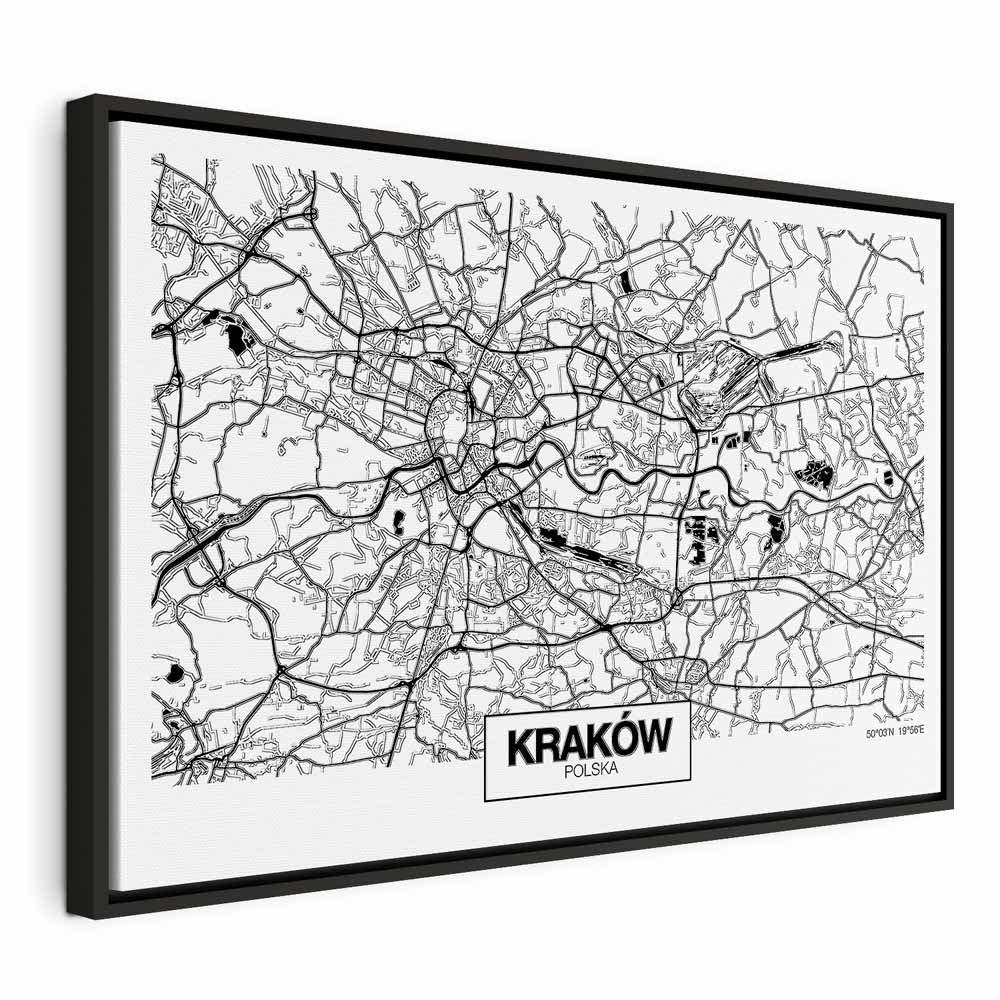 Krakow City Plan Map Wide Canvas Print