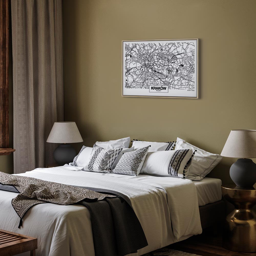Krakow City Plan Map Wide Canvas Print