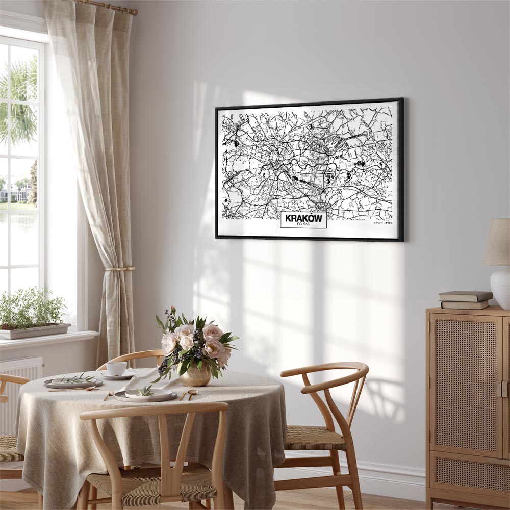 Krakow City Plan Map Wide Canvas Print