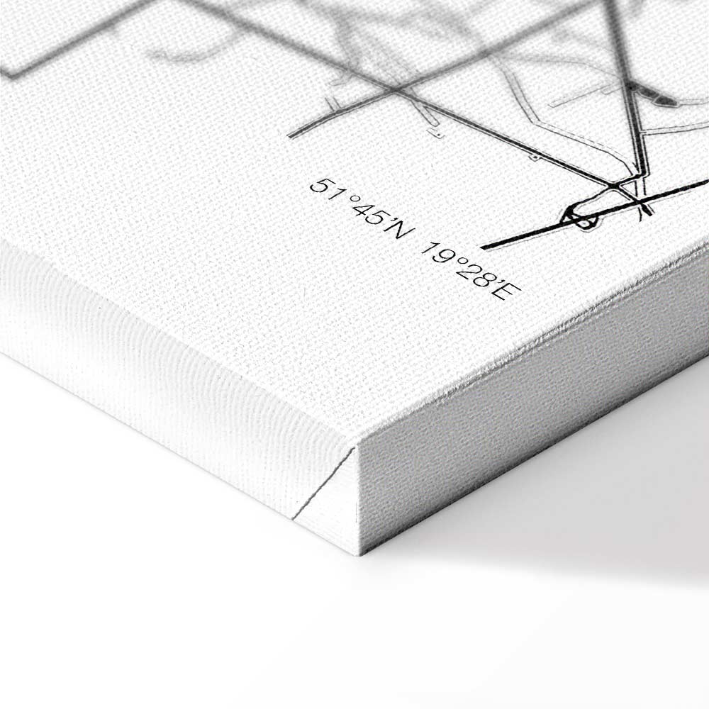 Lodz City Plan Map Vertical Canvas Print