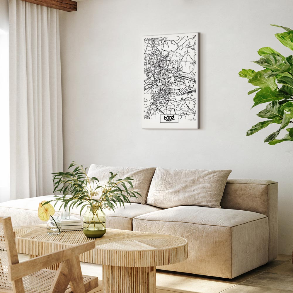 Lodz City Plan Map Vertical Canvas Print