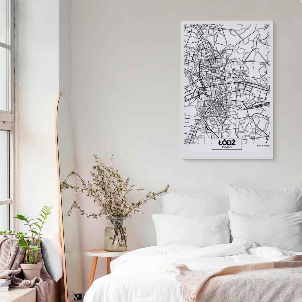 Lodz City Plan Map Vertical Canvas Print