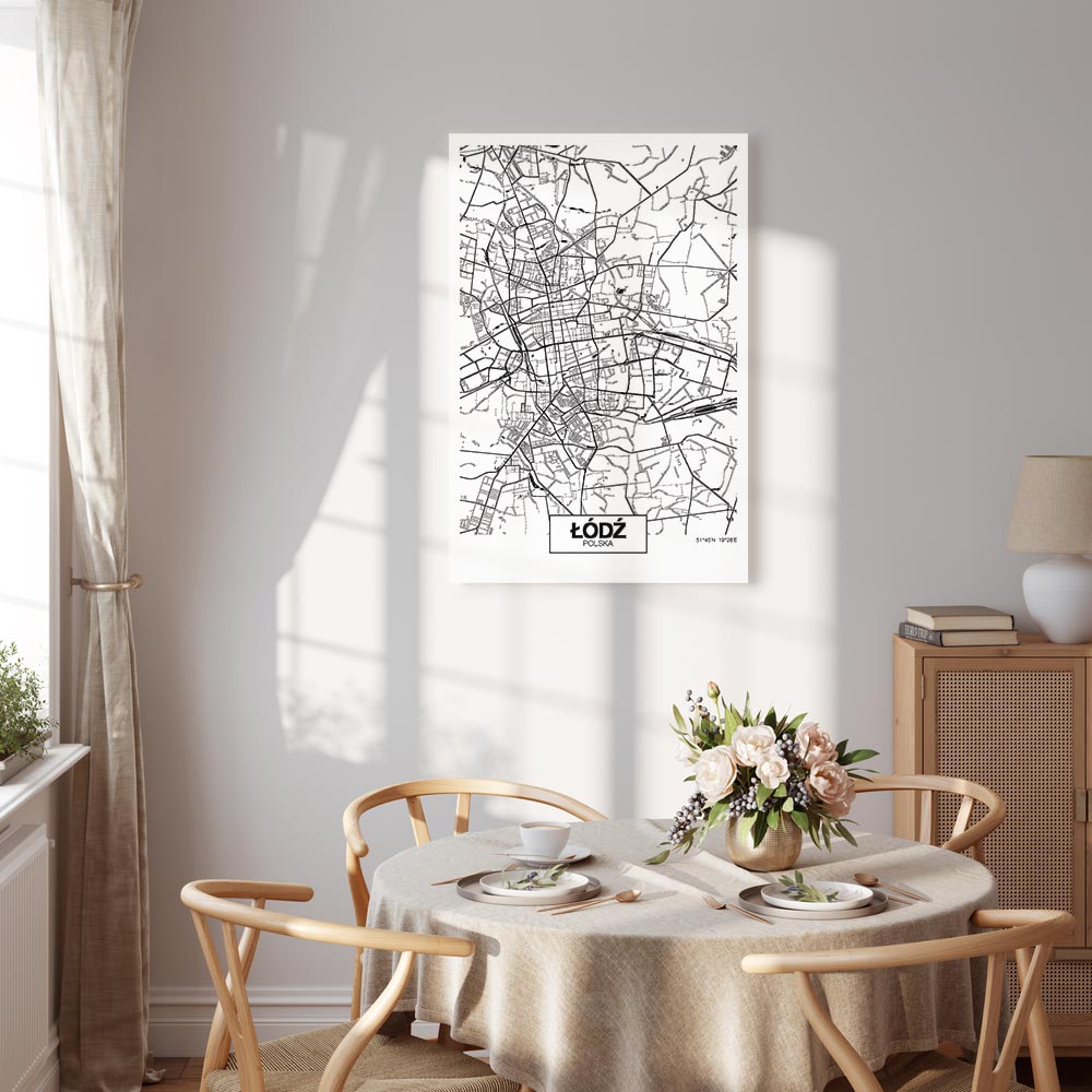 Lodz City Plan Map Vertical Canvas Print