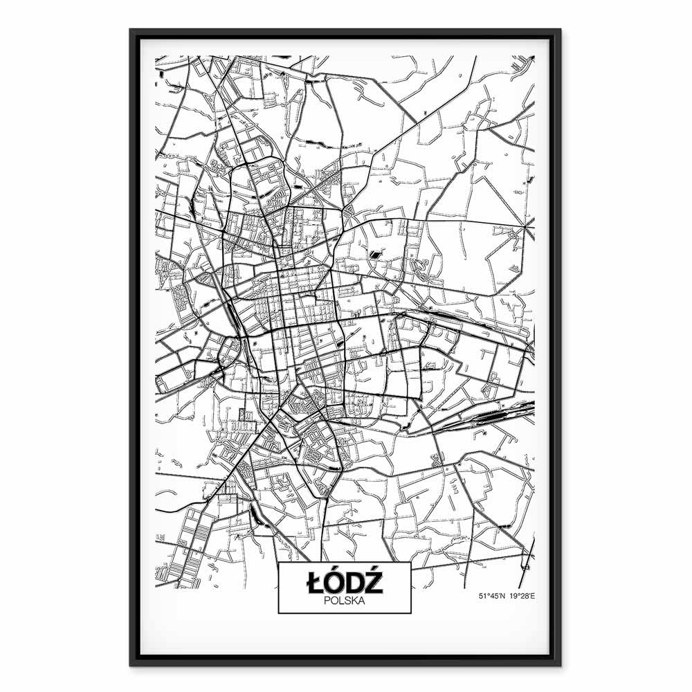 Lodz City Plan Map Vertical Canvas Print