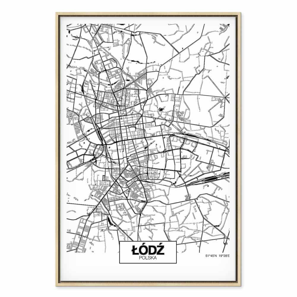 Lodz City Plan Map Vertical Canvas Print