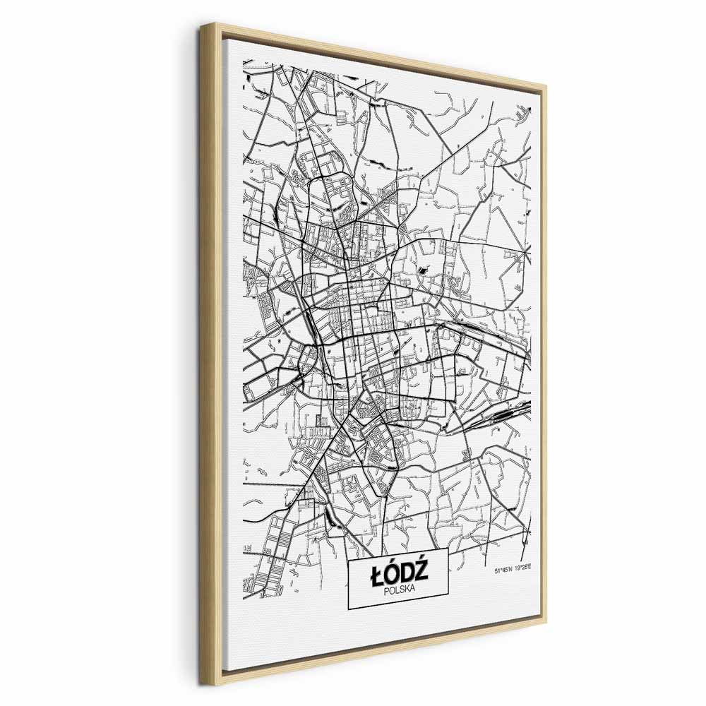 Lodz City Plan Map Vertical Canvas Print