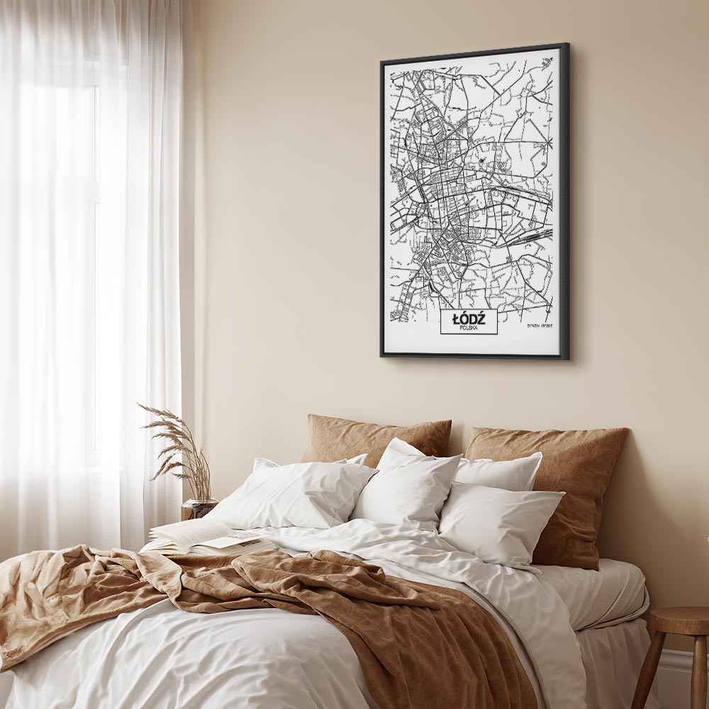 Lodz City Plan Map Vertical Canvas Print
