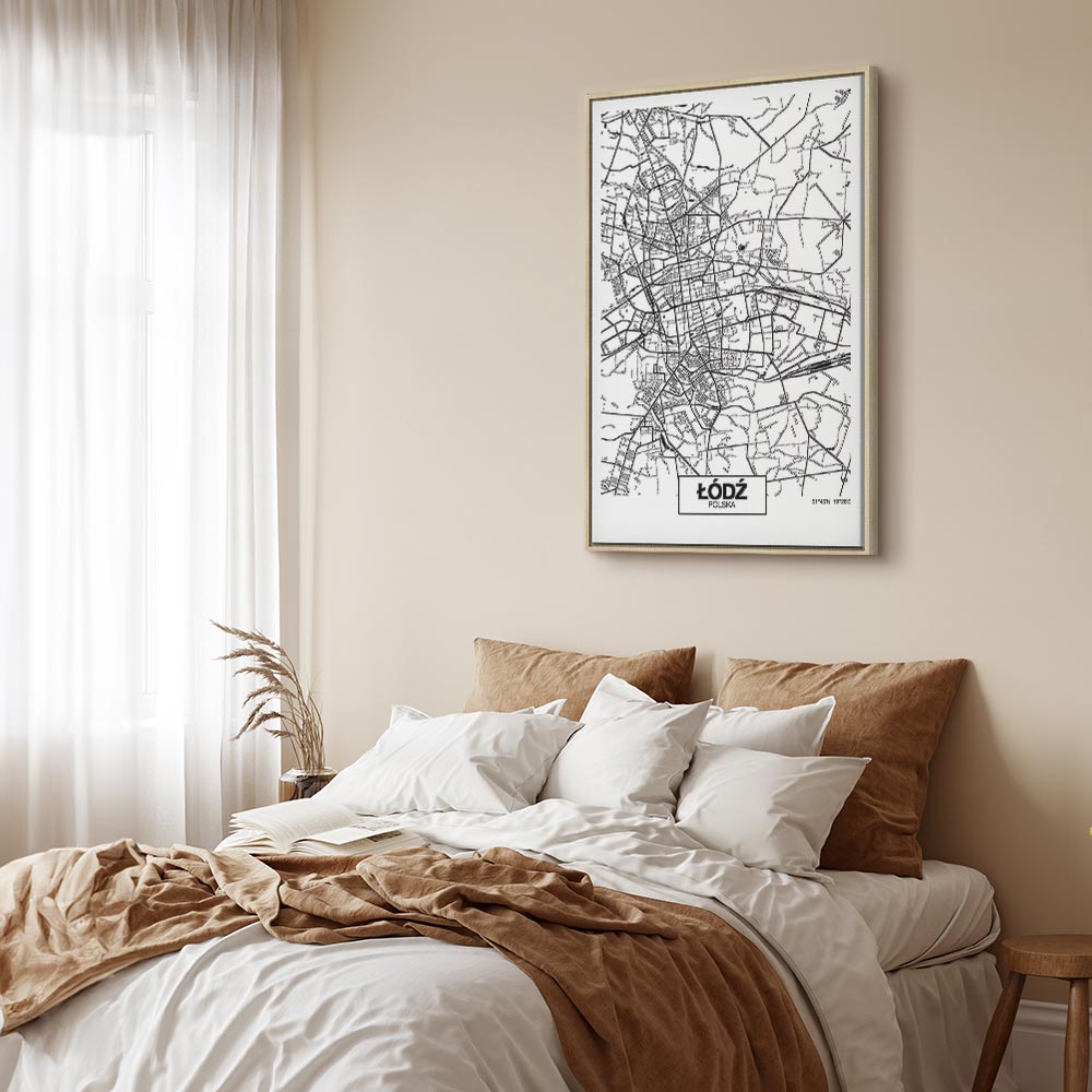 Lodz City Plan Map Vertical Canvas Print