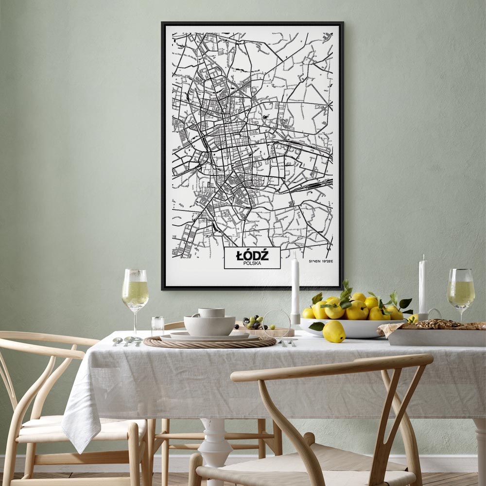 Lodz City Plan Map Vertical Canvas Print