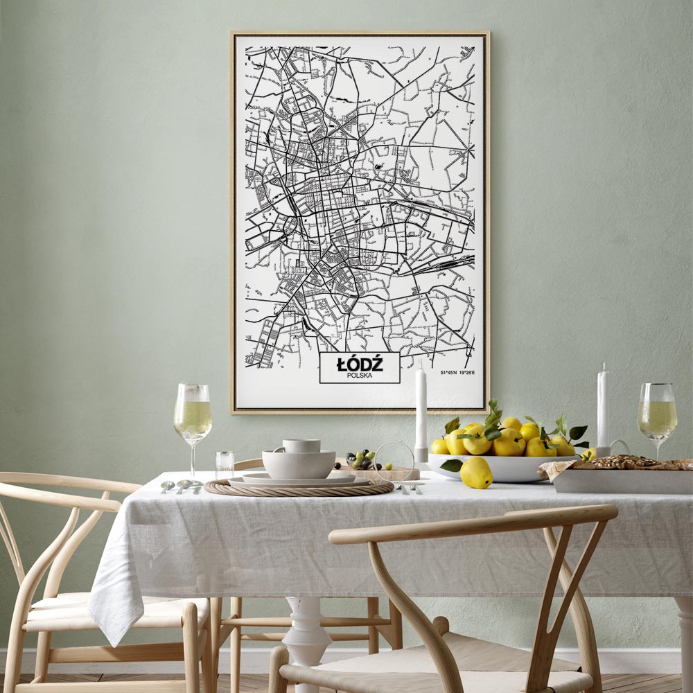 Lodz City Plan Map Vertical Canvas Print