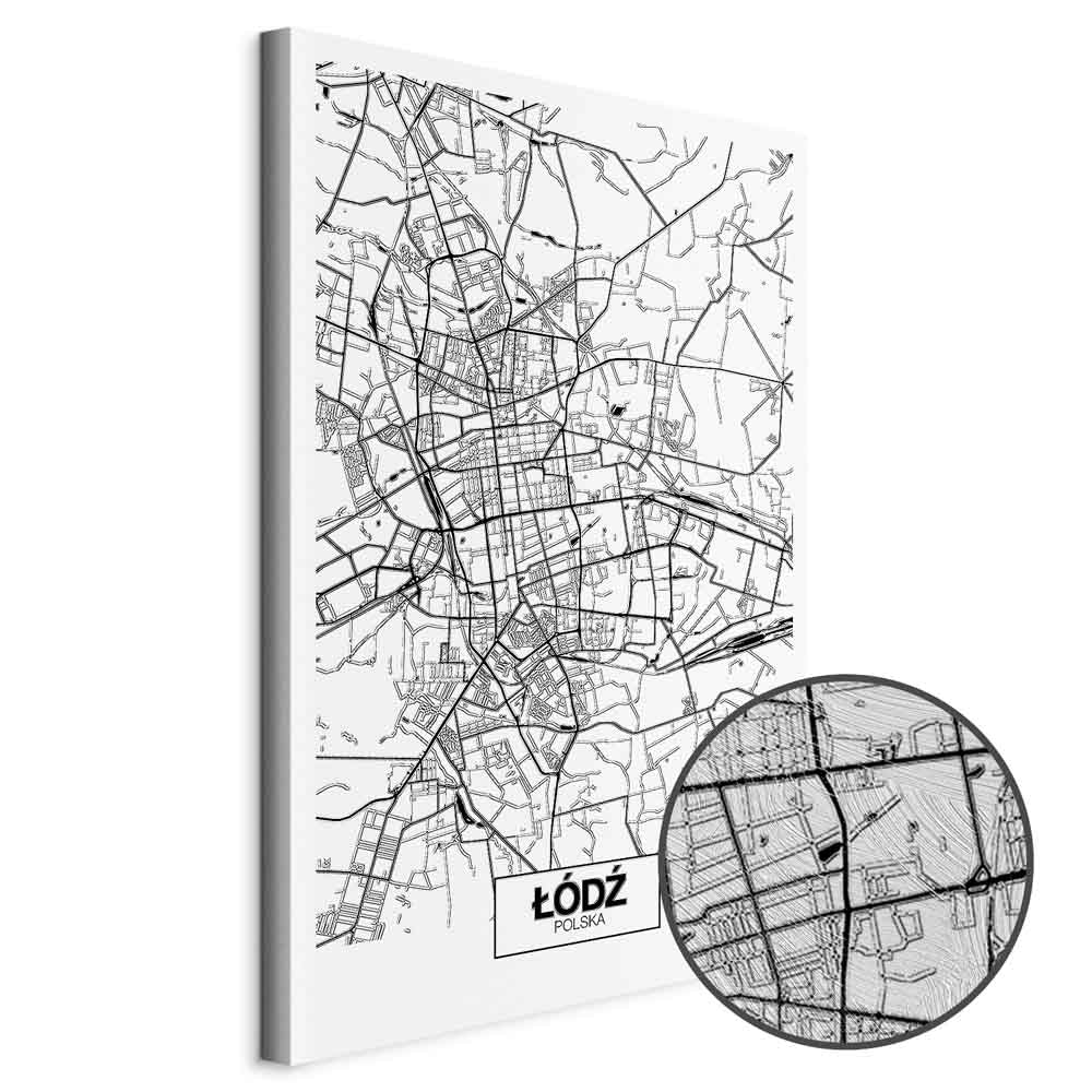 Lodz City Plan Map Vertical Canvas Print