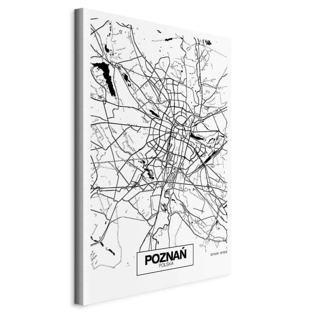Poznan City Plan Map Vertical Canvas Print