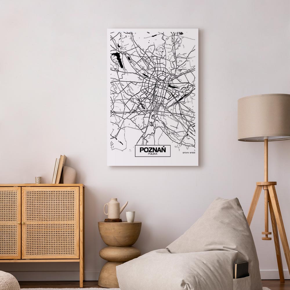 Poznan City Plan Map Vertical Canvas Print