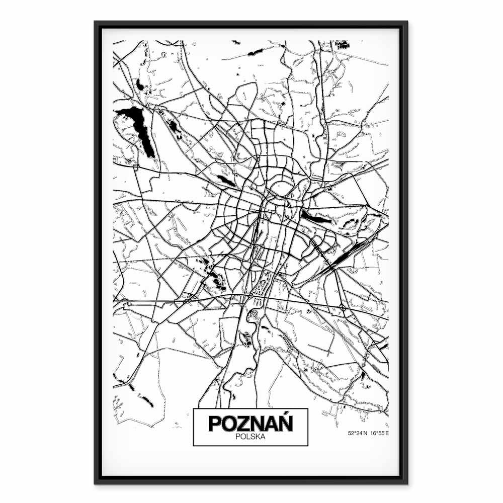 Poznan City Plan Map Vertical Canvas Print