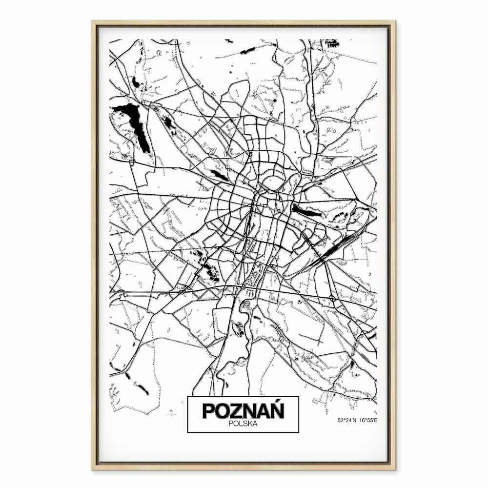 Poznan City Plan Map Vertical Canvas Print