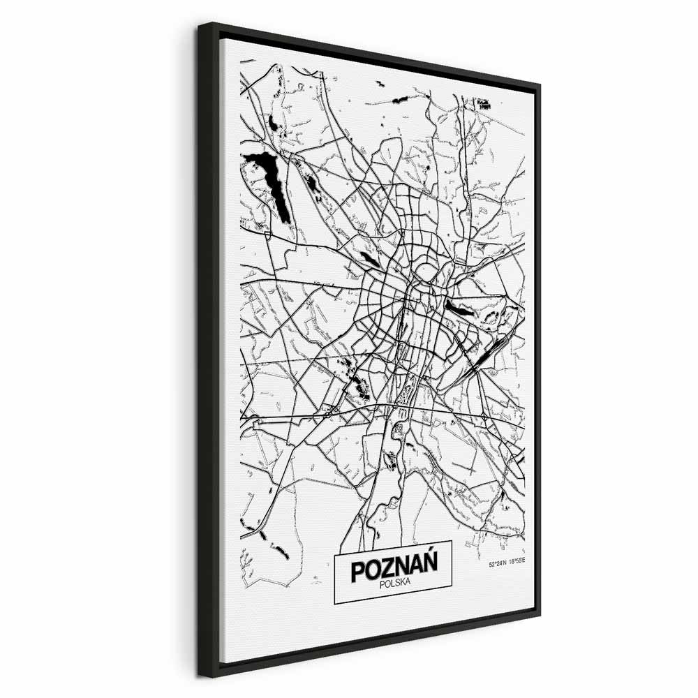 Poznan City Plan Map Vertical Canvas Print
