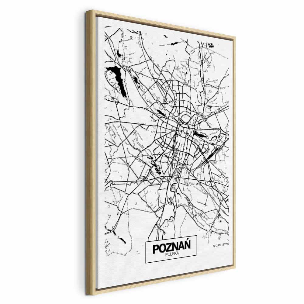 Poznan City Plan Map Vertical Canvas Print