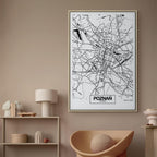 Poznan City Plan Map Vertical Canvas Print