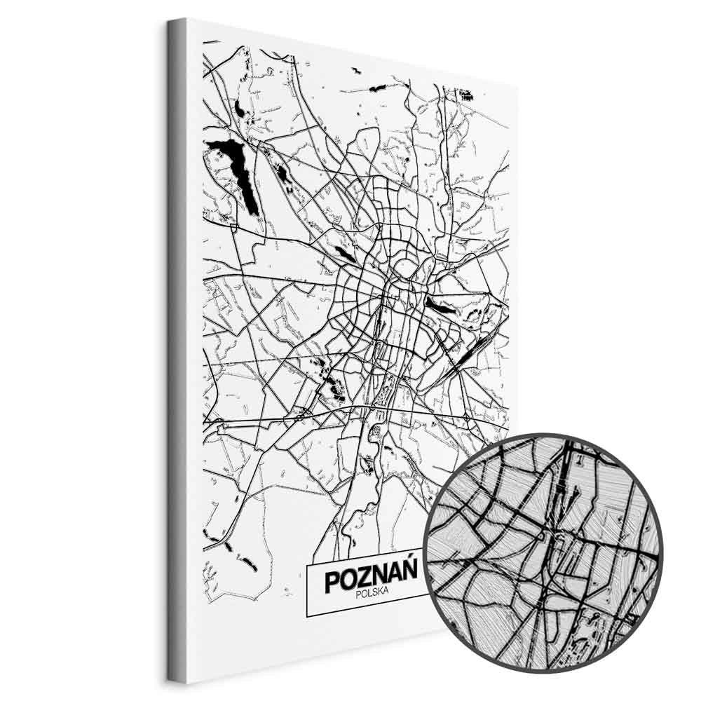Poznan City Plan Map Vertical Canvas Print