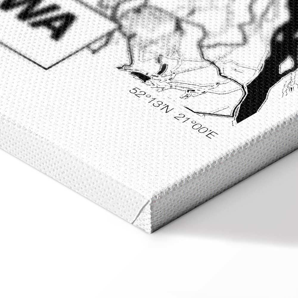 Warszawa City Plan Map Vertical Canvas Print