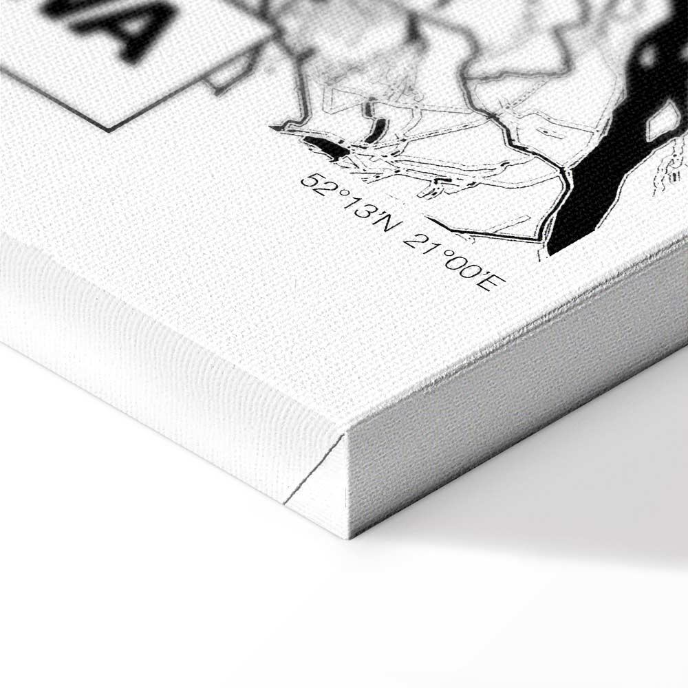 Warszawa City Plan Map Vertical Canvas Print