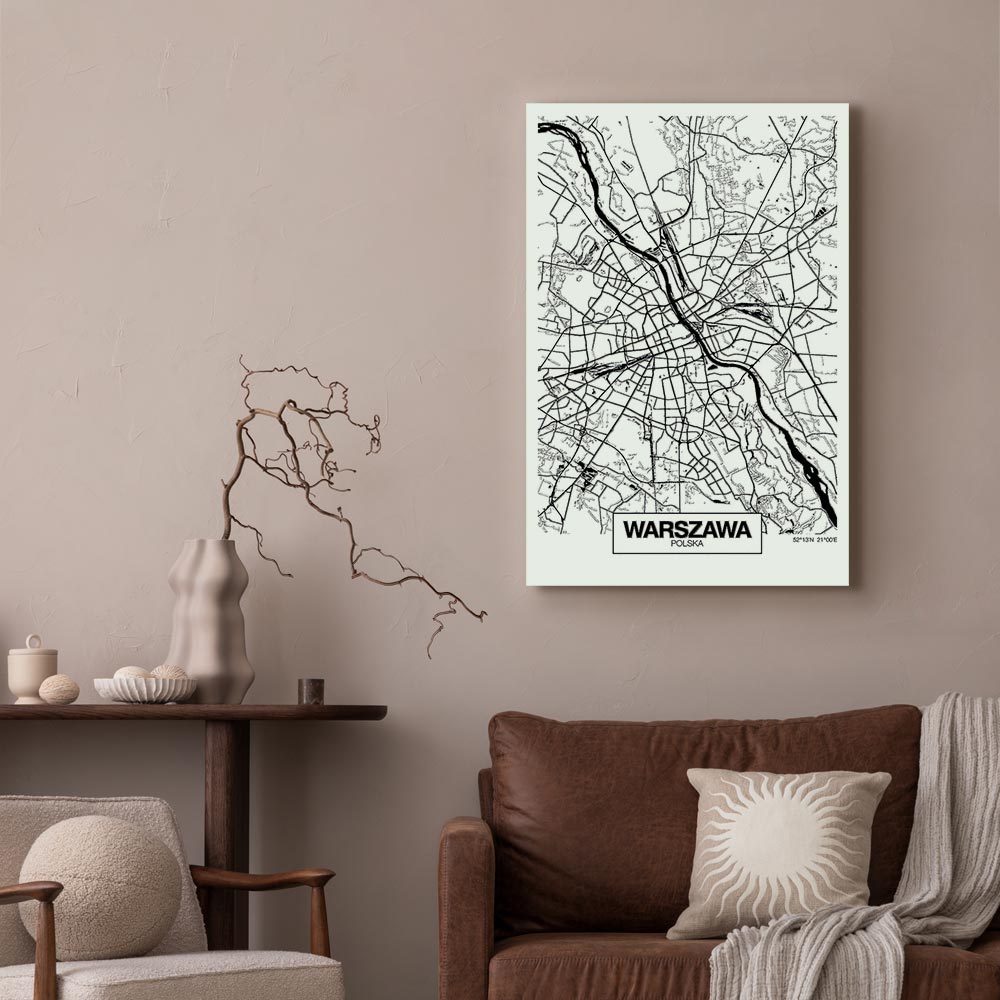 Warszawa City Plan Map Vertical Canvas Print